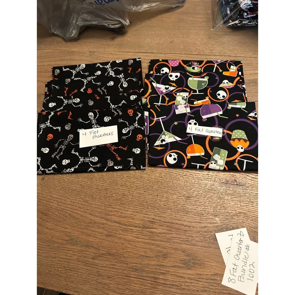 Halloween Fat Quarter Bundle 8pc Skeletons Skull Cocktails Cotton Fabric 1002